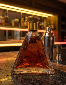 <span class=keywords><strong>Bouteille</strong></span> à liqueur en verre personnalisable et en gros, <span class=keywords><strong>bouteille</strong></span> transparente de haute qualité à coupe diamantée en forme de pyramide avec bouchon, 700 ml - Product Image 1