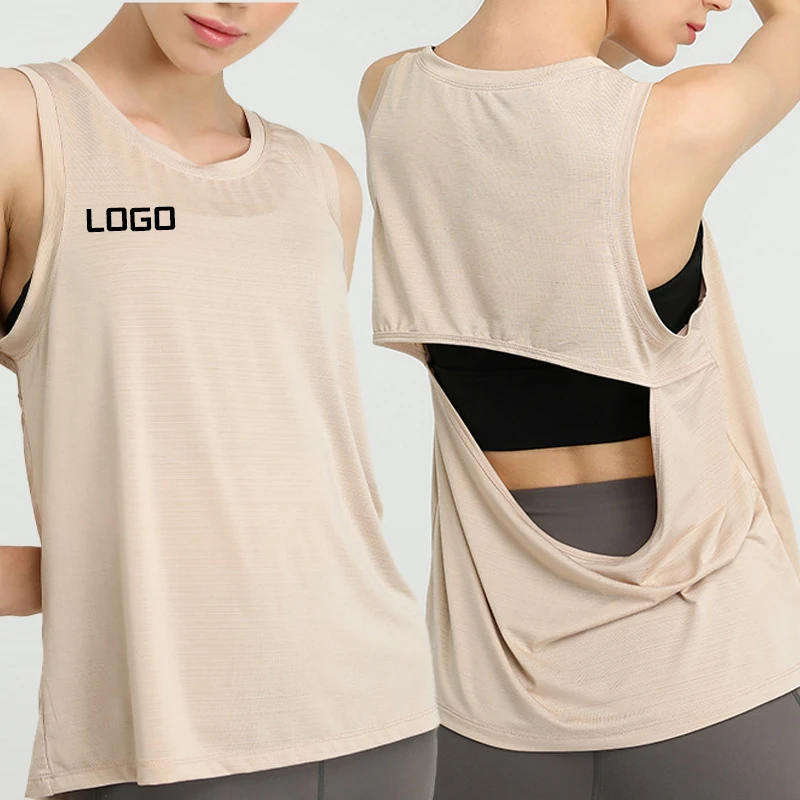 Women's Fitness Sleeveless Loose Hollow Workout Blouse Casual Sport T-Shirts Yoga Training Running Sportswear Vest Top Set Style