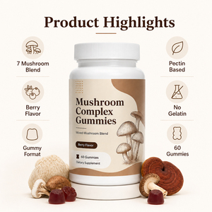 Gummies de haute qualité 10-en-1 biologiques, sans gluten, véganes, faibles en sucre et en matières grasses, complexe de champignons (Crinière de lion, Reishi, Enzymes, Huître) pour adultes - Product Image 2