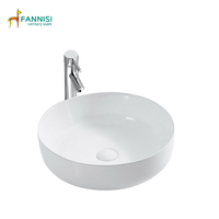 Lavabo rond en céramique de porcelaine blanche à poser sur comptoir pour salle de bain, design artistique
