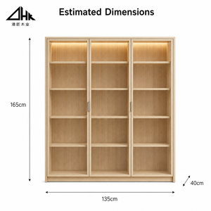 Vitrine <span class=keywords><strong>en</strong></span> <span class=keywords><strong>chêne</strong></span> clair <span class=keywords><strong>avec</strong></span> trois portes vitrées, étagères réglables et éclairage intérieur pour salon, livrée <span class=keywords><strong>en</strong></span> kit - Product Image 3