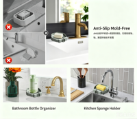 Support multifonctionnel pour savon sec non collant, éponge et flacon de lotion, avec drainage rapide pour salle de bain et cuisine.