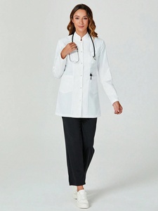 Blouse de laboratoire blanche à col montant et manches longues de haute qualité pour femmes, uniforme pour médecins, cliniques dentaires, salons de beauté, logo personnalisé - Product Image 6
