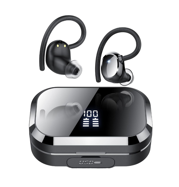 Wireless IPX7 Waterproof EarHook TWS Earbuds for Bluetooth 5.4 Sports Headphones Digital Display Touch Control 5-10 Hours Life