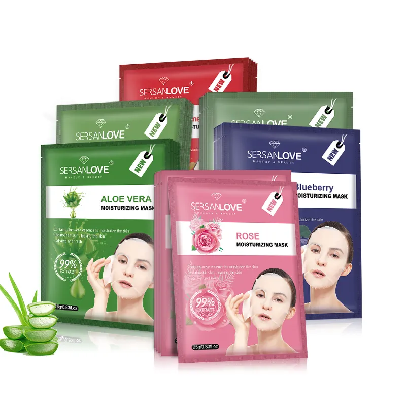 Masque facial de marque privée Masque en feuille de fruits hydratant hydratant 6 types de masque facial pour les soins de la peau aux extraits de plantes