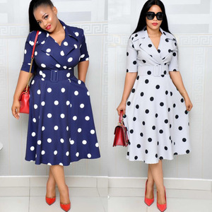 Nouvelle Robe Africaine pour <span class=keywords><strong>Femme</strong></span>, Style Explosif, Col de Costume, Manches à Pois, Couture, <span class=keywords><strong>Grande</strong></span> <span class=keywords><strong>Taille</strong></span>, Robe Large à Ceinture Large - Product Image 2