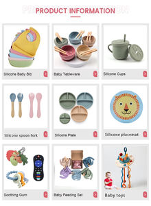 ชุดรับประทานอาหารสำหรับเด็กปรับแต่งได้สำหรับทารกและเด็กที่มีแผ่นรองถ้วยจิบทำจากซิลิโคนแผ่นรองจานดูดช้อนส้อม - Product Image 6