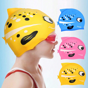 Sombrero de natación de dibujos animados para niños Sombrero de natación de silicona en forma de pez Protección cómoda para el cabello - Product Image 1