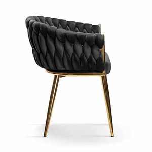 Chaise de salle à manger de luxe avec pieds dorés, accoudoirs rembourrés en velours tissé, base dorée et pieds en métal - Product Image 5