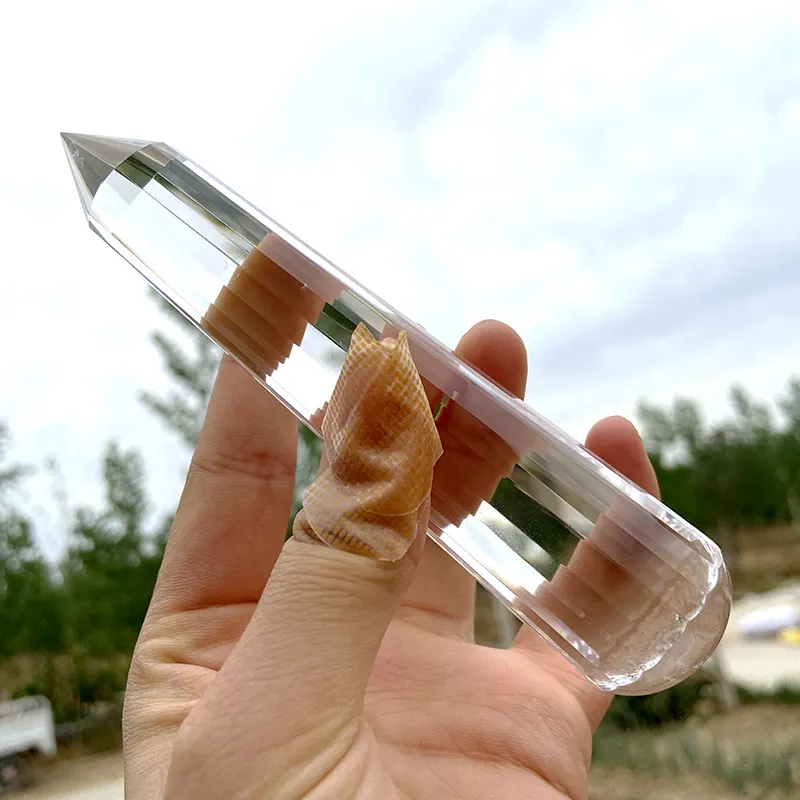 Baguette de cristal de guérison Vogel à pointe de Quartz clair 24 côtés à extrémité ronde 16cm/18cm cristal Vogel