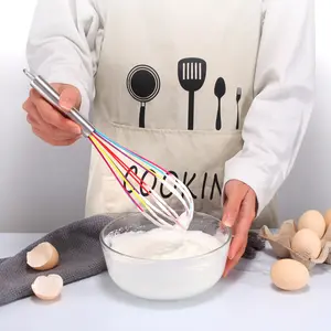Yapışmaz el renkli mutfak silikon yumurta çırpıcı 3 adet bir set Mini silikon çırpma için paslanmaz çelik saplar