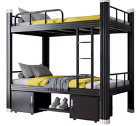 Lit superposé double empilable et séparable de taille standard, avec cadre métallique moderne et rangement pliable, idéal pour les dortoirs scolaires