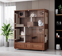 XINMEIQI Villa pour chat moderne de luxe, fermée, avec bouton de toilette, anti-poussière, étanche, en verre et bois massif, écologique et durable