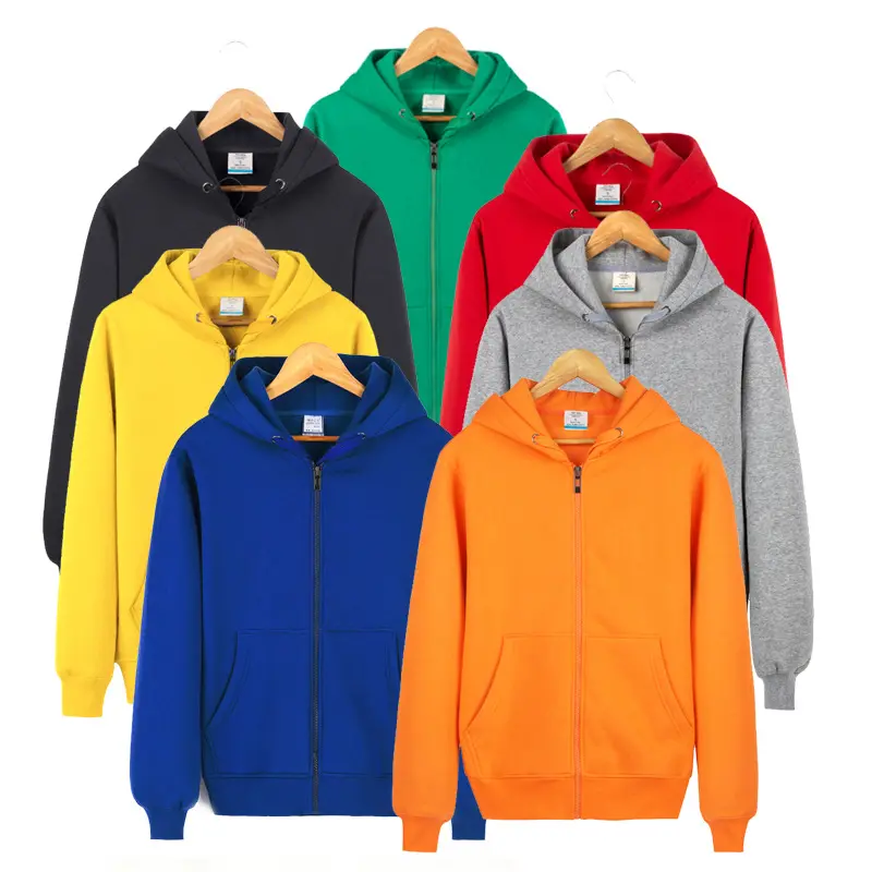 Custom Plain Heavyweight Jacket Hoodies Unisex Full Zip Hooded Sweatshirts 100% Cotton Men Knitted Printed Hoodie Breathable