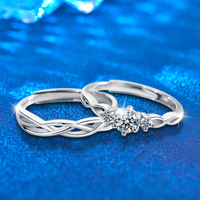 XJZ116 Ensemble de bagues de couple en argent sterling 925 et moissanite pour femmes et hommes, ajustables, pour fiançailles, mariage, cadeau, bijoux fins