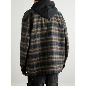 Men's High-Quality Oversized Layered <strong>Check</strong> Cotton Flannel Knit <strong>Hoodie</strong> <strong>with</strong> Button and Zipper Design Suitable for Casual Wear - Product Image 2