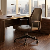 Chaise de bureau moderne à dossier mi-haut en cuir PU pour la maison et le bureau, avec accoudoirs fixes en acier robuste, base pivotante ergonomique réglable en hauteur