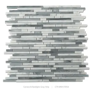 Centurymosaic Random Sliced Strip Bianco Carrara And Bardiglio Gray Marble Mosaic Tiles