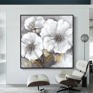 Peinture à l'huile abstraite faite à la main de fleurs dorées sur toile autre art mural oeuvre moderne peinture murale de fleurs classiques