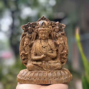 Estatua de Buda de Madera Tallada a Mano, Escultura de Buda de Madera Natural, Decoración Espiritual para Meditación y Yoga, Regalo - Product Image 1