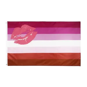 Оптовая продажа на заказ, Lgbtq, помада, лесбийские флаги 3x5 футов, Радужный поцелуй, флаг лесбийской гордости