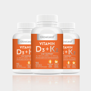 Capsules de vitamine D3+K2 végétaliennes à marque privée, soutient un système immunitaire sain, améliore la densité osseuse, soins de santé pour adultes - Product Image 1