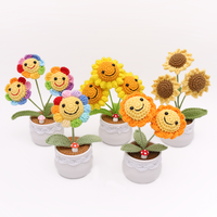 Tournesol au crochet fait main avec motif souriant, plante en pot au crochet, fleur artificielle au crochet personnalisée et mignonne, tournesol souriant au crochet