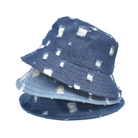 Summer Outdoor Top Quality Wide Brim Distressed Vintage Jean Washed Denim Fisherman Bucket Hatcustom
