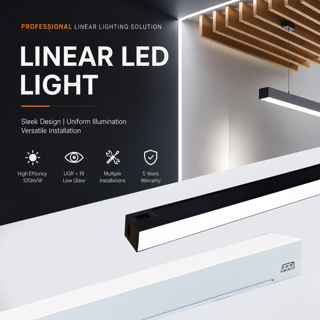 Rotatable LED Linear Light 120lm/W High Efficacy Seamless Linkable Aluminum Pendant Ceiling Light Shopping Mall 4ft 5ft IP20