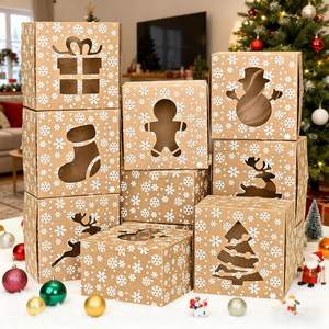 กล่องขนมคริสต์มาสแบบมีหน้าต่างลายเกล็ดหิมะ กล่องกระดาษคราฟท์ขนาดใหญ่สำหรับใส่ขนม ของขวัญวันหยุด ขนมเบเกอรี่ และโดนัท - Product Image 1