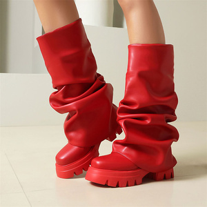 Thick-soled Show Catwalk Fashion <strong>Boots</strong> Fold One Pedal <strong>Trouser</strong> Legs <strong>Boots</strong> Middle <strong>Boots</strong> - Product Image 2