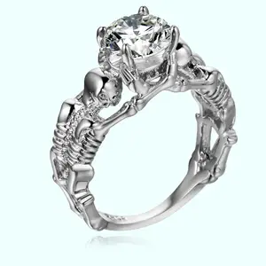 Copper Black Ring Zircon Skull Head Shape For Gift Unisex Jewelry Diamond Engagement Ring Wholesale