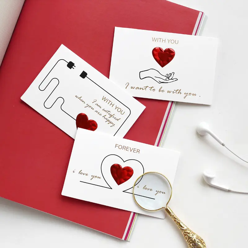 Tarjetas de Felicitación de boda con hermoso corazón rojo impreso personalizado, tarjeta de regalo de te amo, tarjeta de San Valentín 3D con sobre
