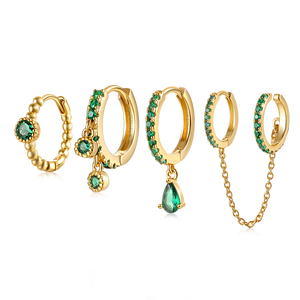 Aretes CANNER de Plata de Ley S925 con Circonita Verde 5A, Juego de Aretes Combinables Multi-Estilo, Piedra Esmeralda, Chapados en Oro de 18k - Product Image 2