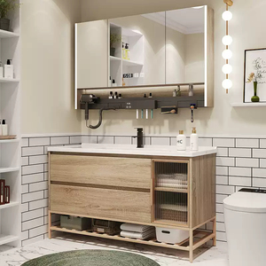 Wholesale Custom High-quality Simple European-style Luxury Wooden <b>Floating</b> Bathroom Vanity with Sink and Mirror - Product Image 1
