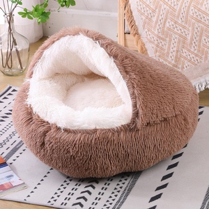 Wholesale Hot Sale Custom Faux Fur Comfortable Washable Luxury Fluffy Plush Cave Hooded Cat <strong>Dog</strong> <strong>Beds</strong> Round Pet <strong>Bed</strong> for <strong>Dogs</strong> - Product Image 3