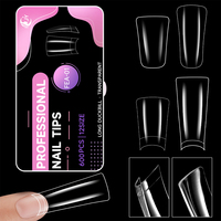 JIEYU – Magnifiques 600 faux ongles en ABS transparents, 12 tailles, couverture complète ou demi-couverture, pour manucure française, pointes de canard