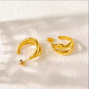 Pendientes de Acero Inoxidable Personalizados, Chapados en Oro de 18K, con Forma de Doble C, Clásicos, Vintage, de Moda, para Mujer, de Alta Calidad - Product Image 4