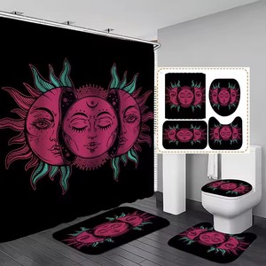 Juego de Cortinas de Ducha de 4 Piezas con Diseño de Constelaciones del Zodiaco, Estilo Hippie Boho, Fases Lunares y Sol con Brillo Celestial - Product Image 3