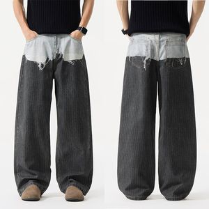 Celana Denim Berkualitas Tinggi Y2K Hip Hop Model Longgar Lebar Pinggang Sedang dengan Patch dan Cetakan Digital 3D - Celana Denim Pseudo Two-piece Ramah Lingkungan - Product Image 6