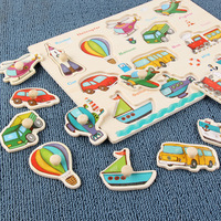 3D-puzzel Montessori Vroeg Leren Alfabet Dierenverkeer Handgreepbord Babyspeelgoed 57 jaar Houten YCA-Grab Board
