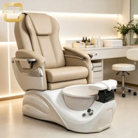 Fauteuil de pédicure électrique inclinable avec bassin en céramique, table latérale intégrée pour massage des pieds et porte-outils pour salon de manucure
