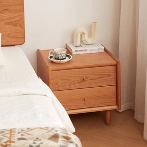 Cherry Wood Solid Wood Nightstand With <b>Drawers</b> Bedroom Storage <b>Side</b> Table Nordic Minimalist Design - Product Image 2
