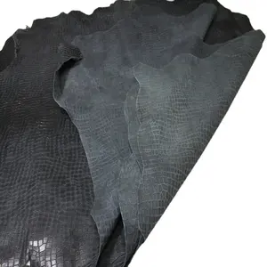 DARK GREY ANTIQUED CROCODILE TEXTURED EMBOSSED Cow hide | cow leather skin | Genuine leather cow skin