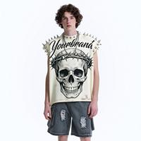 T-shirt décontracté vintage surdimensionné pour homme en coton tricoté avec strass et diamants, imprimé DTG, tissu 300 g/m²