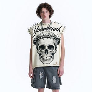 T-shirt décontracté vintage surdimensionné pour homme en coton tricoté avec strass et diamants, imprimé DTG, tissu 300 g/m² - Product Image 2