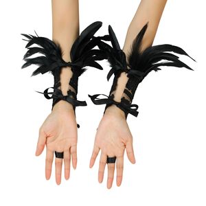 Accessoire de couvre-poignet en dentelle pour Halloween, best-seller pour les soirées dansantes - Gants à doigts en plumes noires - Product Image 2
