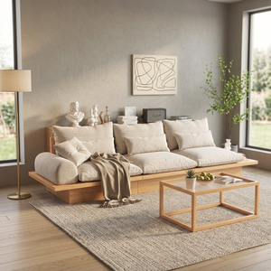 Juego de Sofás Seccionales Minimalistas de Madera de Teca, Ecológicos, Duraderos, Modernos, Estilo Japonés, Asientos Bajos para Sala de Estar - Product Image 3