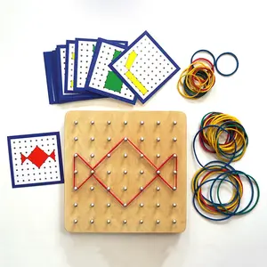Brinquedo de madeira montessori, jogo de tabuleiro de matemática geométrica criativo, unhas de madeira, conjunto de brinquedos com haste de controladores de matemática