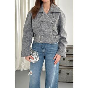 Manteau en cachemire gris à œillets - Gris - Product Image 4